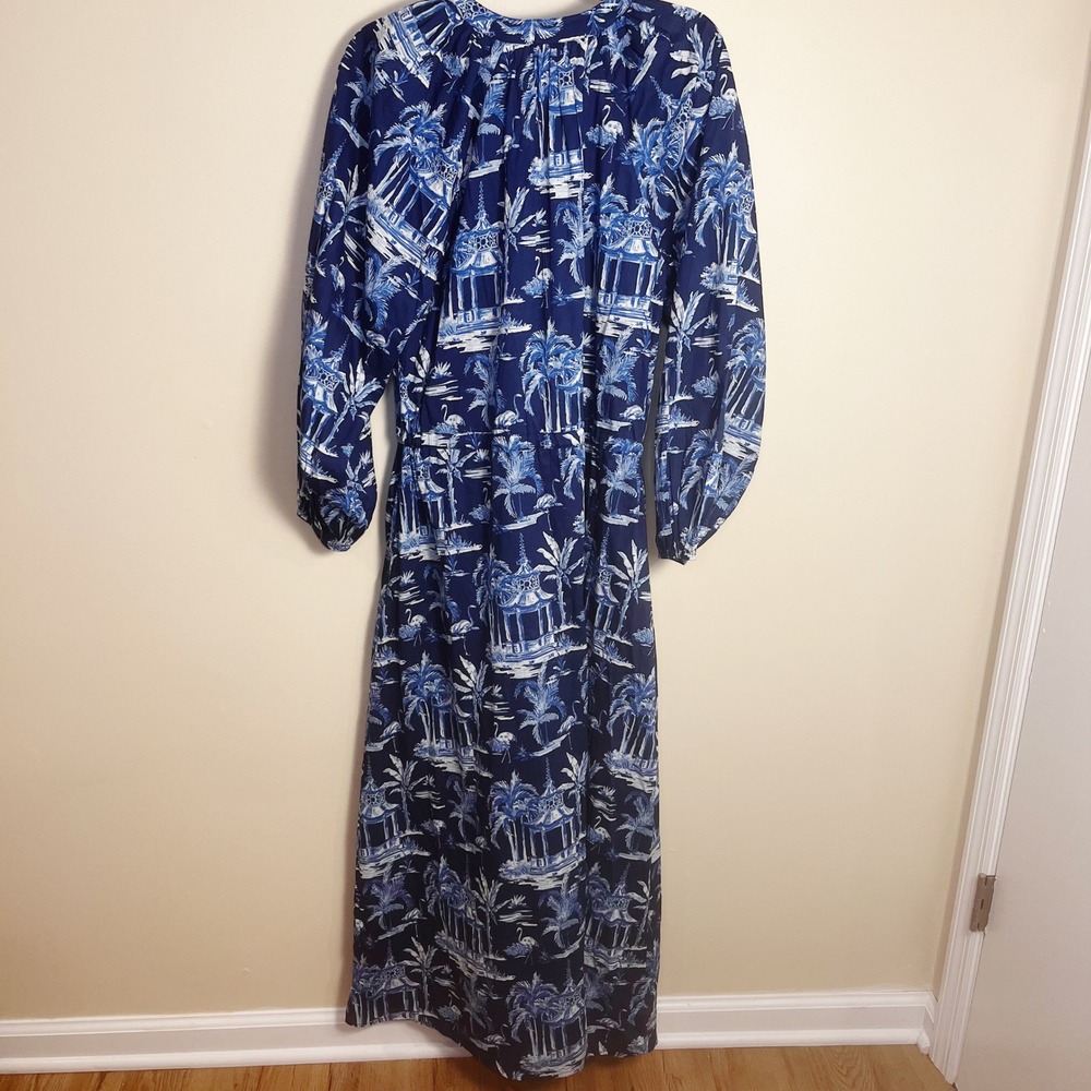 J.McLaughlin Maxi Dress Womens M Blue Filipa de Abreu Toile Cotton Long Sleeve‎ - Picture 9 of 11
